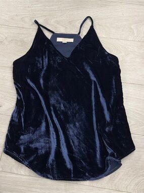 LOFT Navy Velvet Camisole Tank Top XS Layered Hem Sleeveless